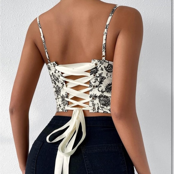 Women's Lace Up Back Sleeveless Spaghetti Strap Bandeau Tube Crop Corset Top - Picture 2 of 2
